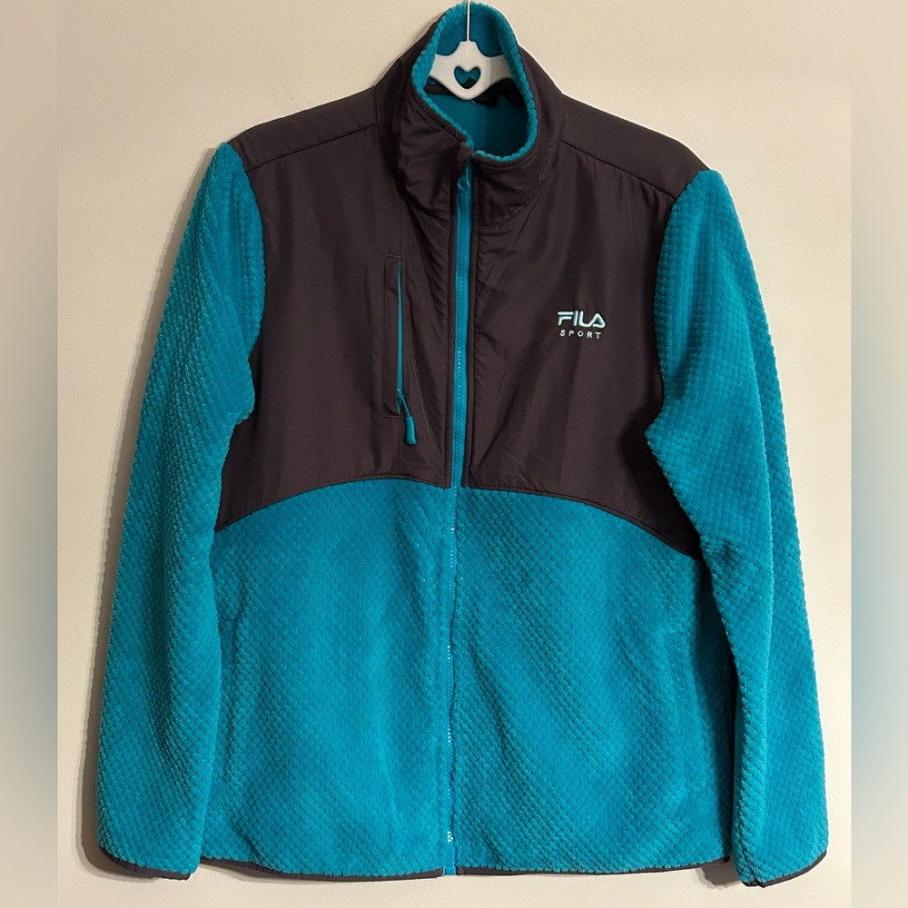 Fila Sport Full-Zip Turquoise and Black Waffle Fleece Jacket